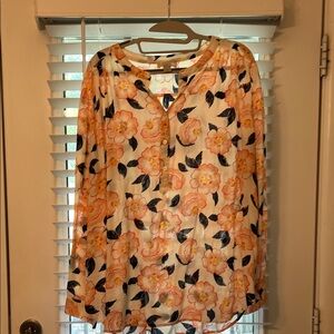 LOFT Floral Print Blouse with Button Detail